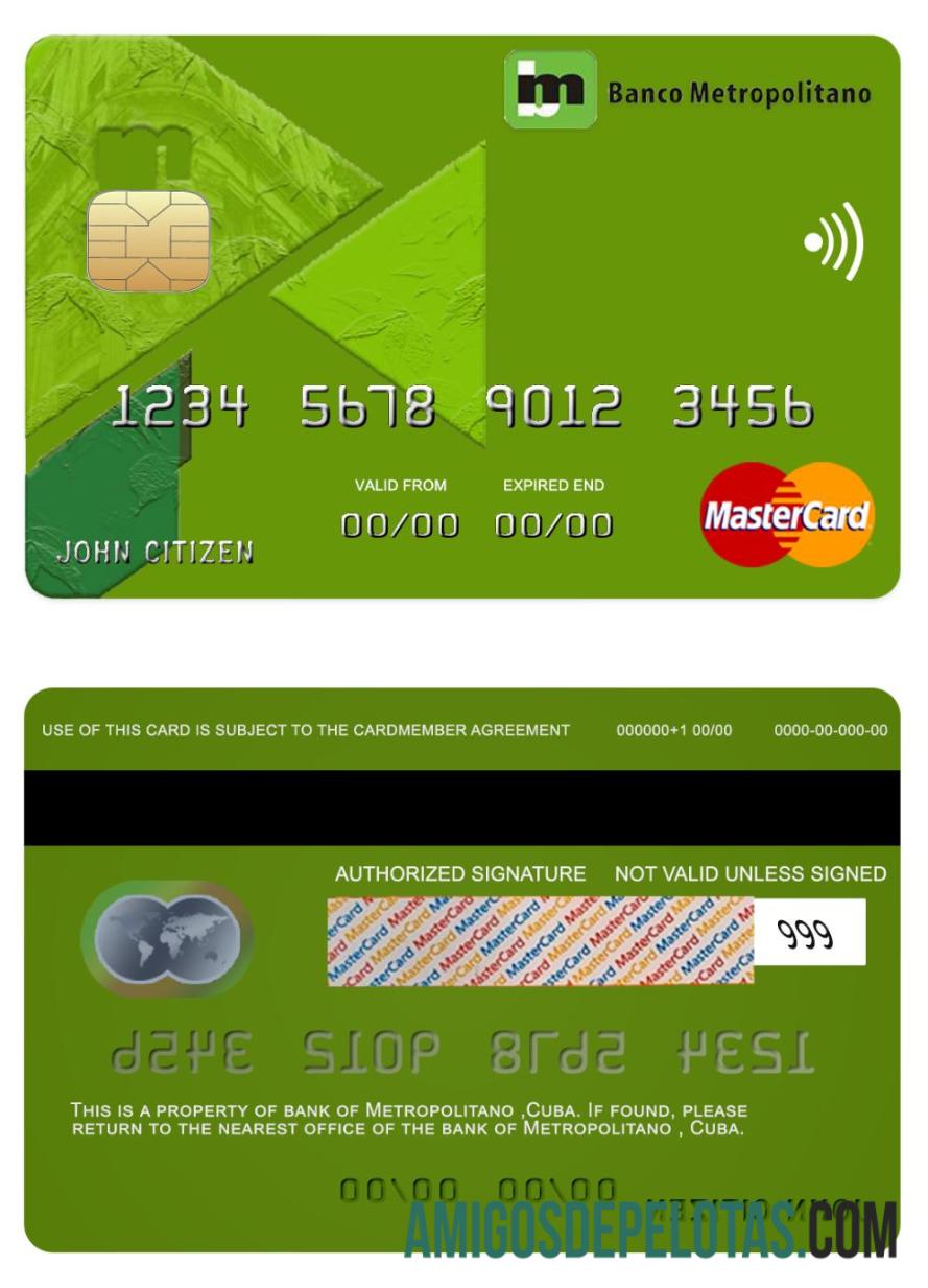Cuba Metropolitano Bank Mastercard exemplo